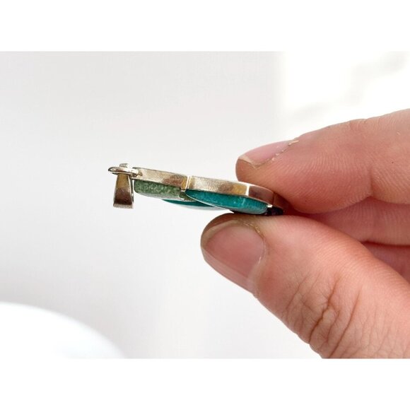 Stoneform Pinwheel Multi Gemstone Turquoise 925 Sterling Silver Vintage Pendant - Picture 4 of 9